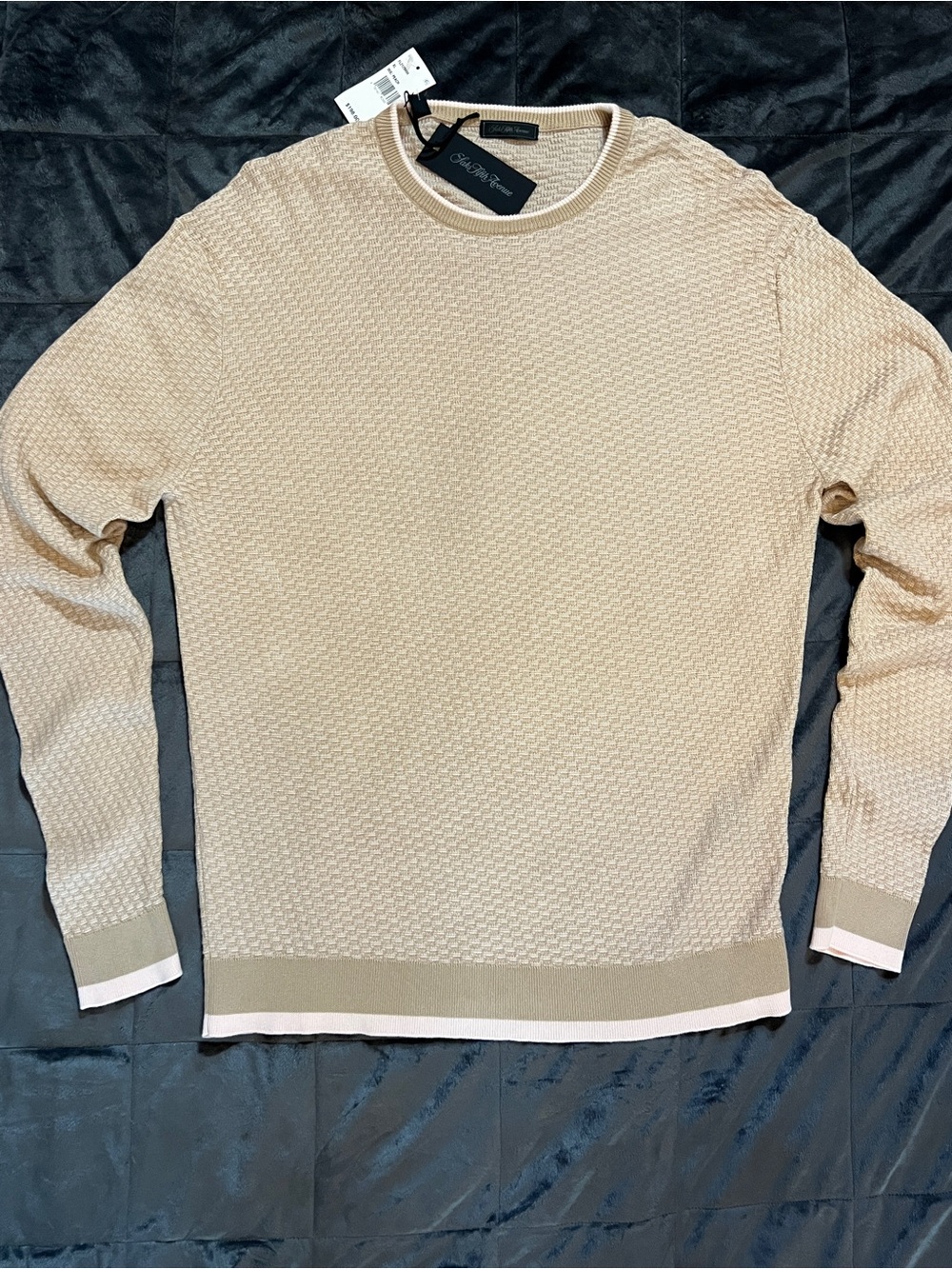 Men's Sak’s Fith Avanue Collection Crewneck Sweater in Beige Light Peach trim XL